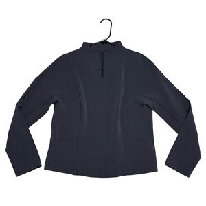 Babette Wm’s Stand Up Collar Large Snap Blazer Jacket In Gray Sz S